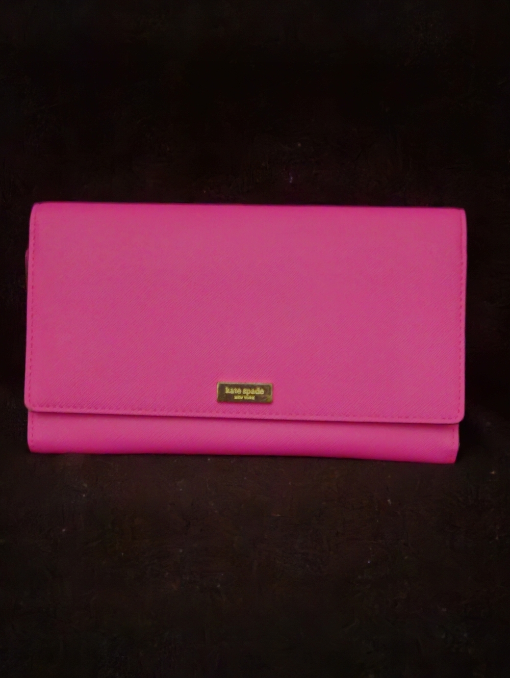 Kate Spade Hot Pink Leather Tri- Fold Oversized Wallet/Clutch